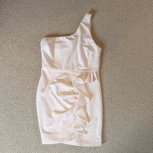 One-Shoulder Ruffle Bodycon Dress in Blush